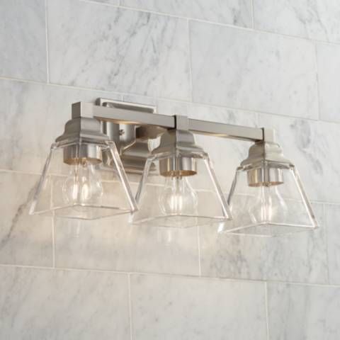 Mencino 20 Wide Satin Nickel And Clear Glass Bath Light 39d41 Lamps Plus Bathroom Fixtures Wall Bath Light Bathroom Wall Fixtures, Lamps Plus Bathroom Lights