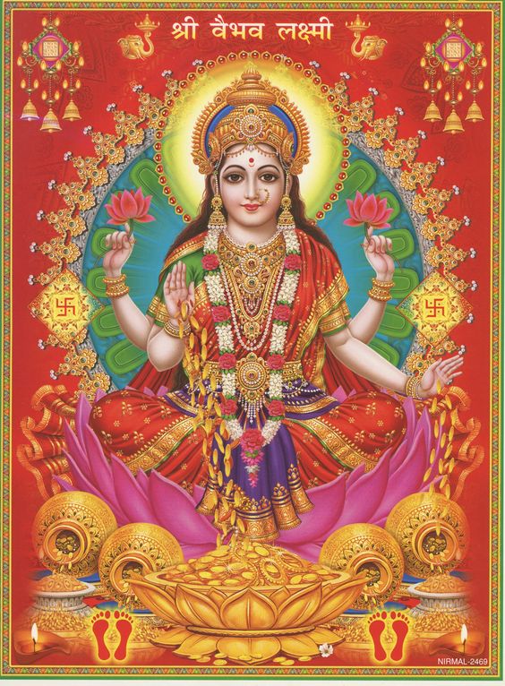 Lakshmi offers her bounty & blessings. Vintage-style devotional print. Paper size: 11.25 by 8.5 inches. Has thin white border. In very good clean condition. $4 domestic shipping, overseas $16. Flat rate for any number of prints.