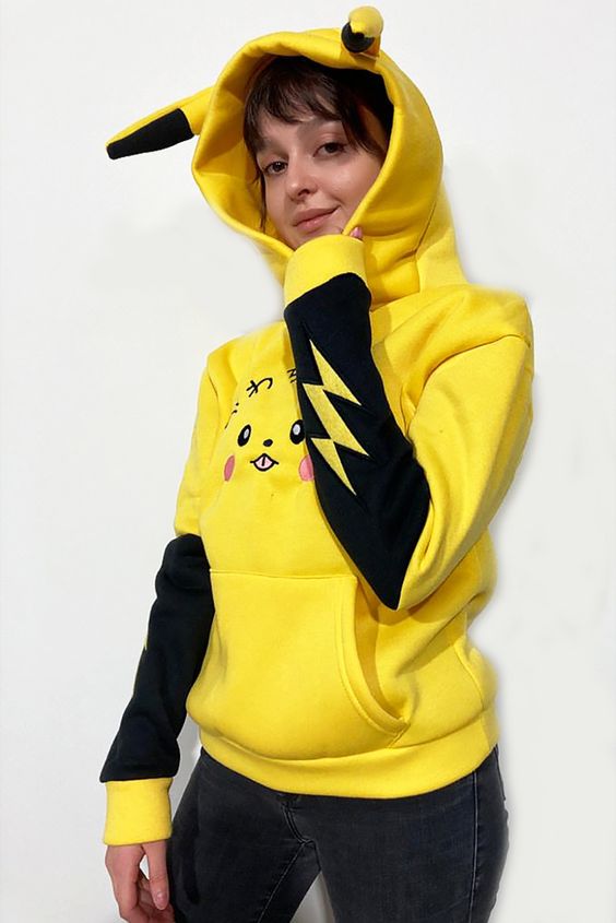 Nakis Desenli Sari Sweatshirt Pikachu Moda Stilleri Pikachu Kadin