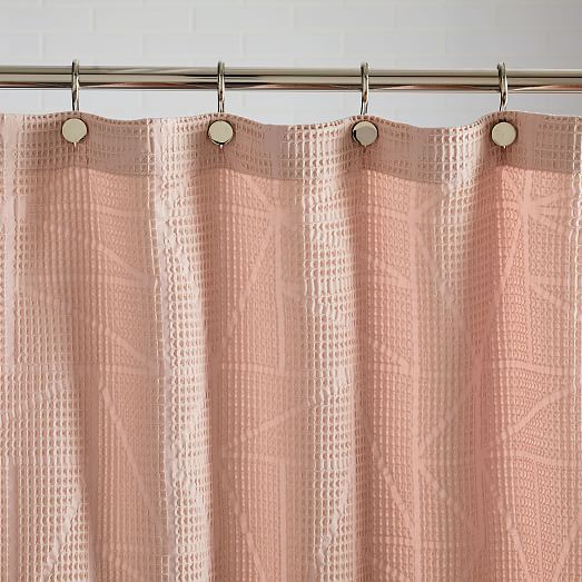 Organic Triangle Waffle Shower Curtain Pink Blush West Elm Playroom Storage Furniture Rug Ping Bedding - Blush Pink Waffle Shower Curtain