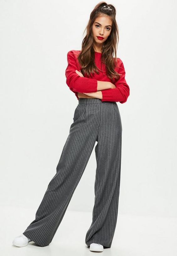 Grey Pinstripe Wide Leg Trousers - DEBATE?!?
