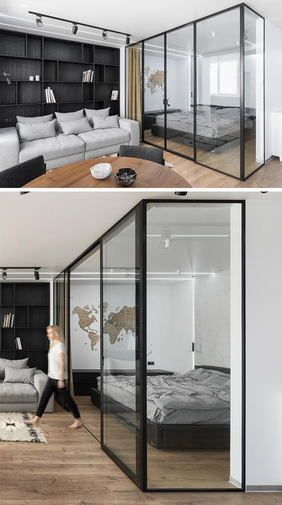 A Glass Enclosed Bedroom Creates A Slightly Separate Space Inside This Small Apartment