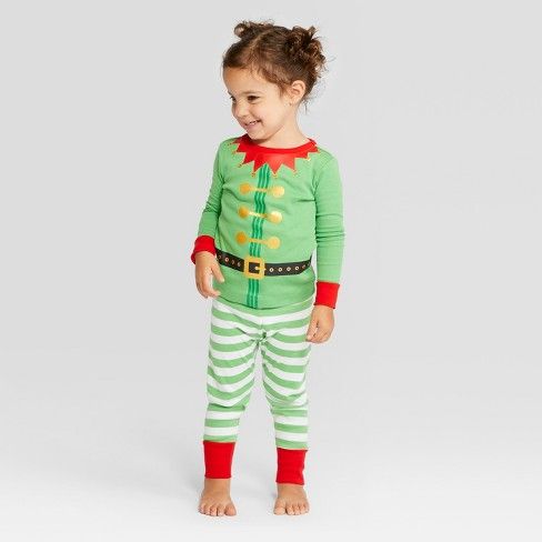 Toddler Boy/'s Green Christmas Holiday Elf Pajama Set