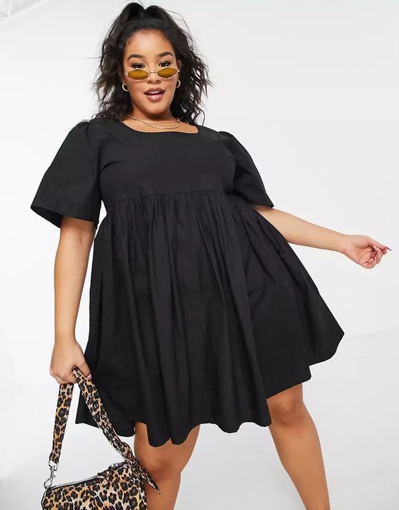 COLLUSION Plus exclusive round neck mini smock dress in black asos