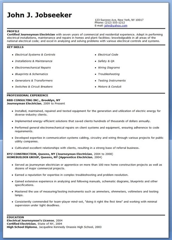 resume template for electrician