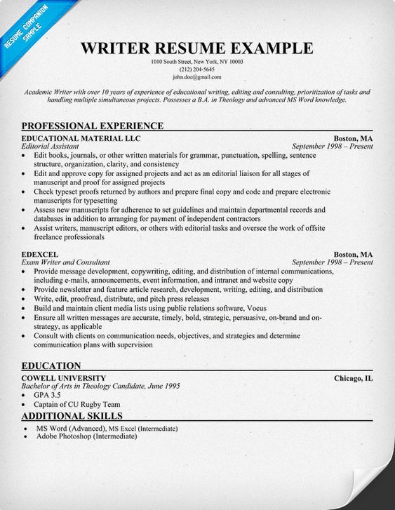 Writer Resume Example (resumecompanion) Resume Samples - librarian resumes Writer Resume Example (resumecompanion) Resume Samples - librarian resumes
