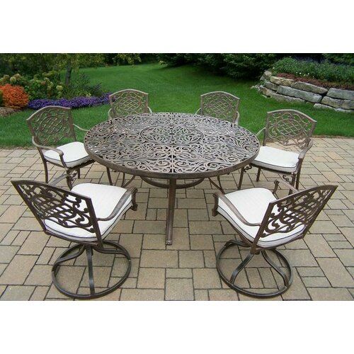 Mcgrady 7 Piece Dining Set With Cushions In 2020 Round Outdoor Dining Table Round Patio Table Outdoor Dining Table Setting