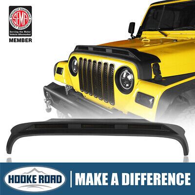 (eBay) Compatible with 1997-2006 Jeep Wrangler TJ Models. Hood Protector Stone Guard w/ Amber Lights. Designed to install easily. Using automotive-grade adhesive taping on the leading edge of the hood. No drilling is required.