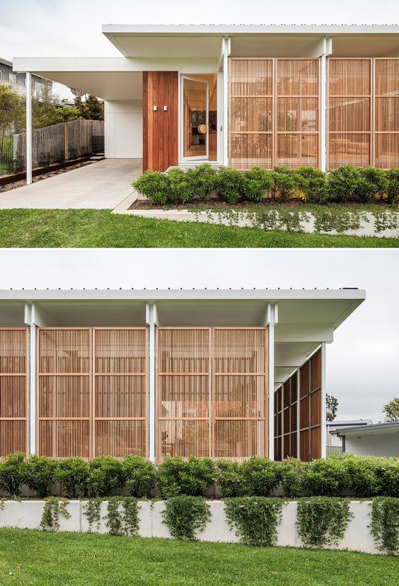 Large Wood Screens Provide Privacy And Protect This Beach House