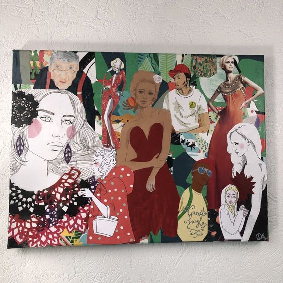 Tableaux collage toile tendue réf 1332 hauteur 30cm largeur 40cm couleur multicolore fait main modèle unique