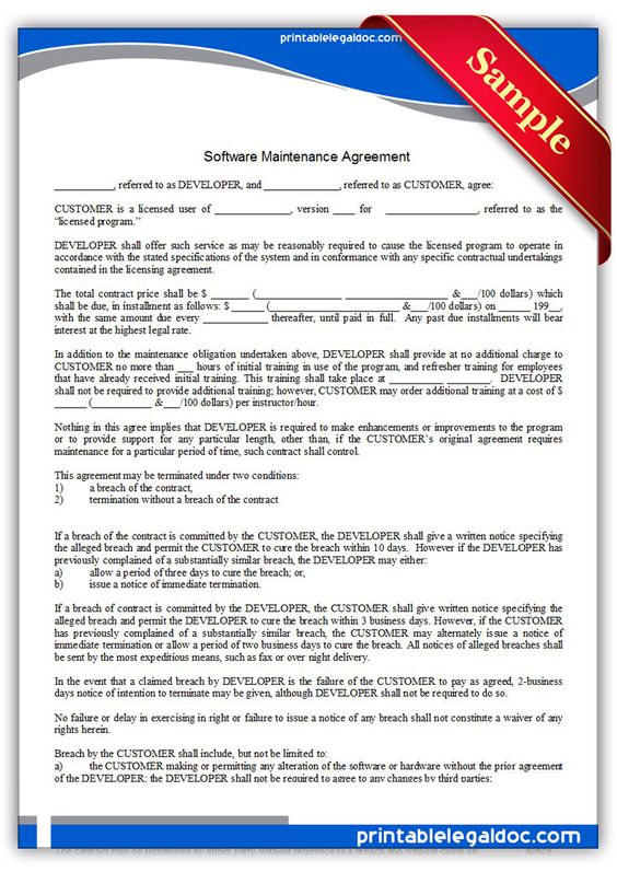 Free Printable Software Maintenance Agreement Legal Forms FREE - sample software license agreement Free Printable Software Maintenance Agreement Legal Forms FREE - sample software license agreement