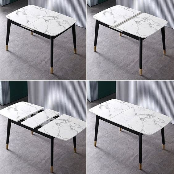 Rectangular Extendable Faux Marble Dining Table With Marble Veneer Top Modern Dining Table 55 Dining Table Marble Modern Dining Table Faux Marble Dining Table