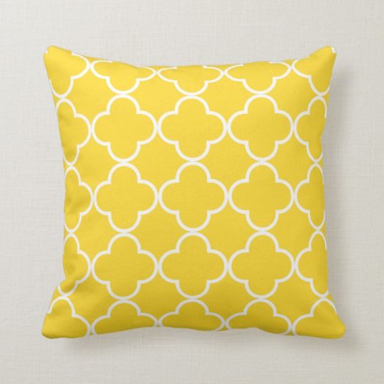 Bright yellow and white clover trellis Bright Yellow Decorative Throw Pillow
