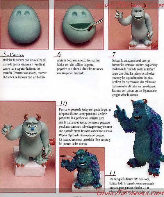 мк лепка корпорация монстров Gumpaste Fondant Polymer Clay Monsters Inc Characters Making Tutorials Cake Decorating Tutorials Fondant Animals Fondant