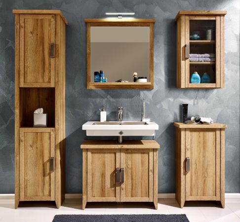Bad Hochschrank Canyon Badschrank Badezimmer Badmöbel in Alteiche