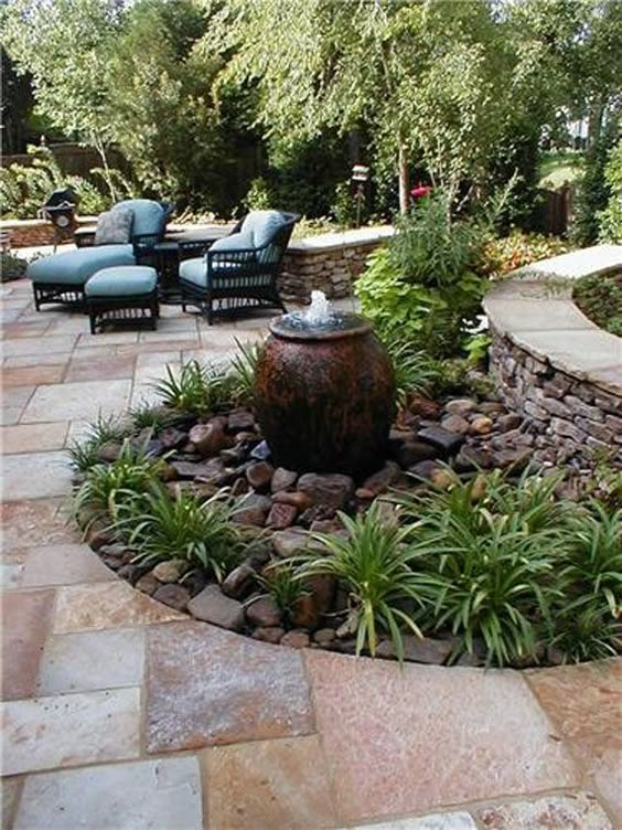 outdoor fountain garden idea 