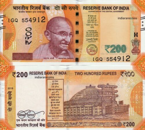 UNC /> Gandhi 2018 India P-New 200 Rupees new denomination and color