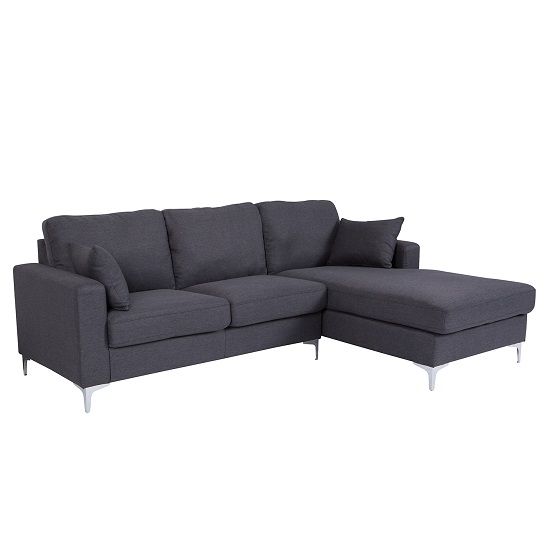 Flake Fabric Right Corner Sofa In Grey With Metal Legs Uk Recliner Fabric Sofa Uk Corner, Sofa With Legs Uk