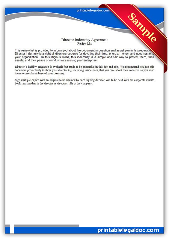 Free Printable Director Indemnity Agreement Legal Forms Free - indemnity agreement template Free Printable Director Indemnity Agreement Legal Forms Free - indemnity agreement template