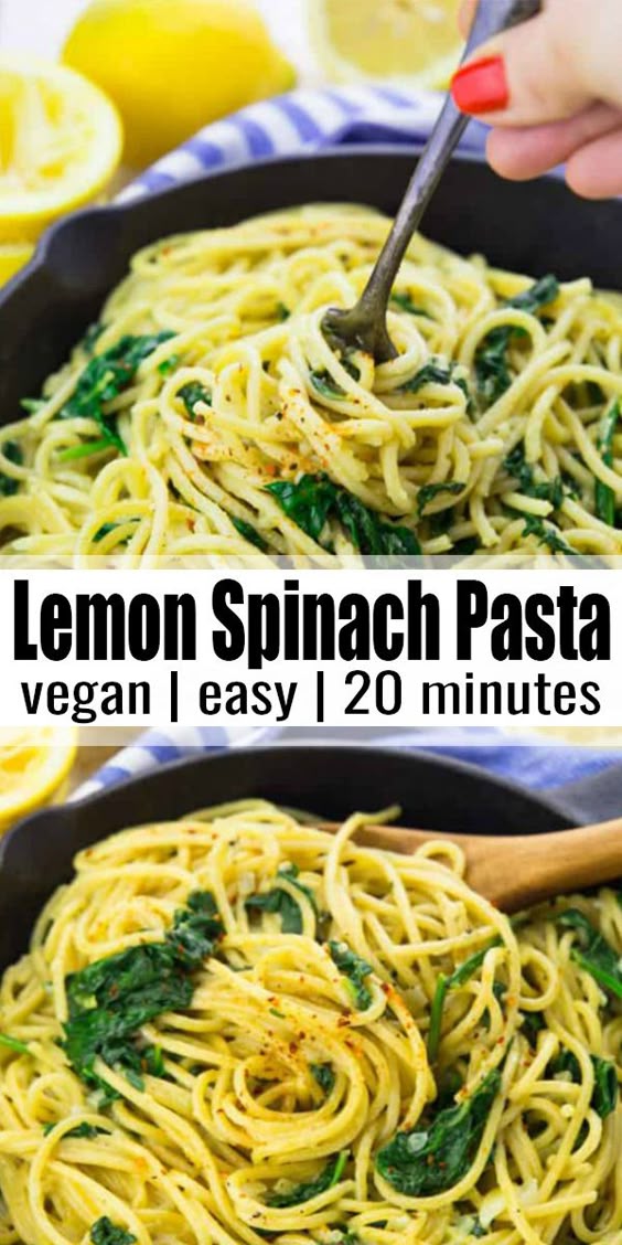 These vegan lemon spaghetti with spinach are the perfect recipe for busy weeknights! It’s a one pot meal and it's super delicious and comforting. It's one of my favorite vegan dinner recipes. Find more vegan recipes at veganheaven.org! #vegan #veganrecipes