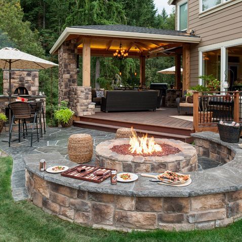 Fire pit w/seatwalls & pizza oven - Wheeler - Paradise Restored | Portland, OR | www.paradiserestored.com