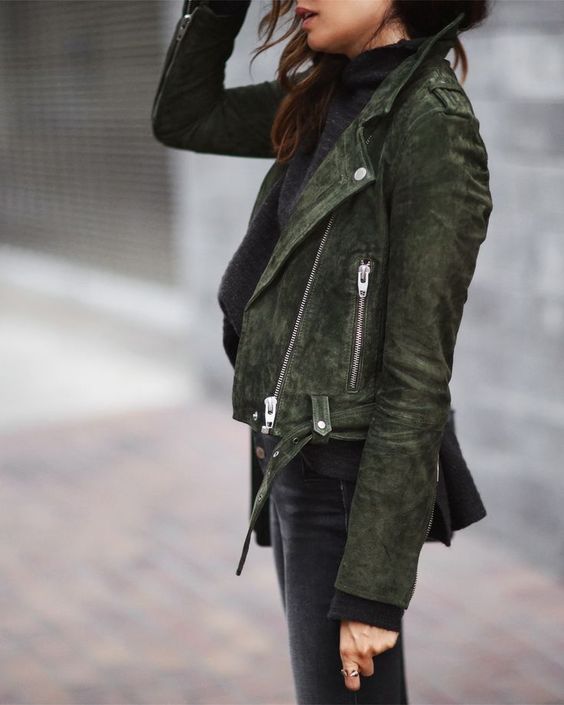 black and olive suede moto jacket - fall outfit inspiration and ideas