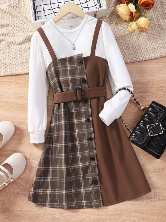 Multicolor Casual Collar Long Sleeve Plaid Embellished Non-Stretch Girls Clothing