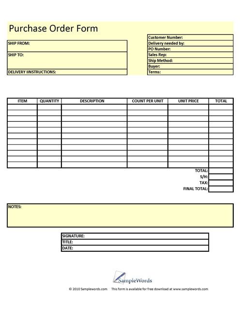 Purchase Order Form - Printable Download Order form and Craft - purchase order for services template Purchase Order Form - Printable Download Order form and Craft - purchase order for services template