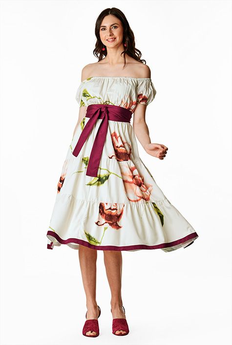 Clothink Womens Floral Print Tiered Party Dress