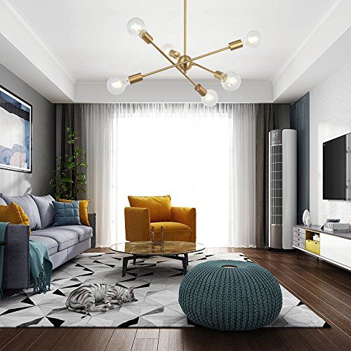 Modern Sputnik Chandelier Lighting 10 Lights Brushed Brass Semi Flush Mount Ceiling Light Gold Mid Century Pendant Lighting by BONLICHT Modern Sputnik Chandelier Lighting 10 Lights Brushed Brass Semi Flush Mount Ceiling Light Gold Mid Century Pendant Lighting by BONLICHT