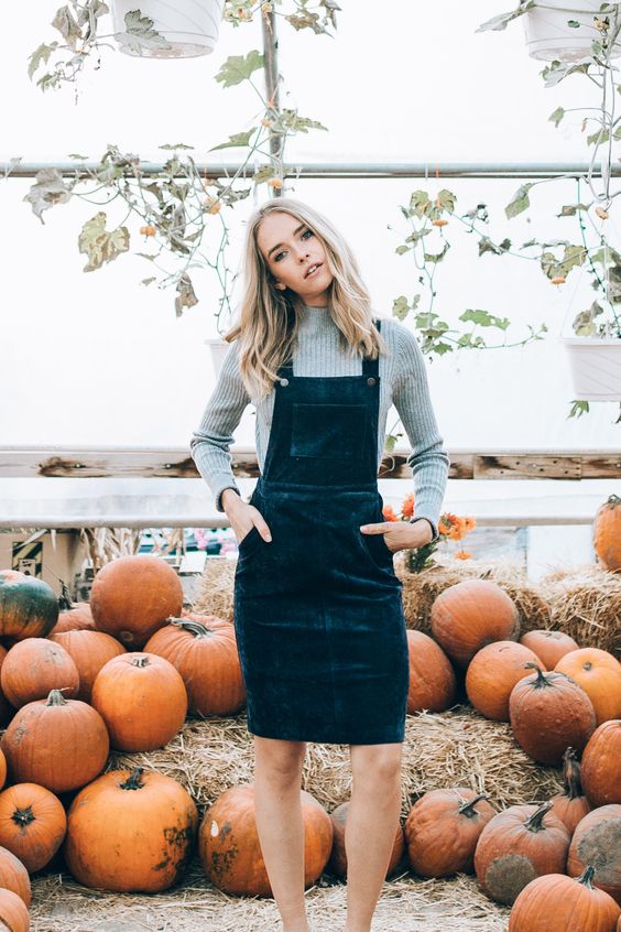 The Velvet Courdoroy Jumper Dress in Indigo