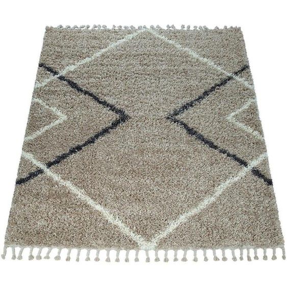 Teppich Hochflor Shaggy Beige Wohnzimmer Schlafzimmer Behaglich Weich Robust