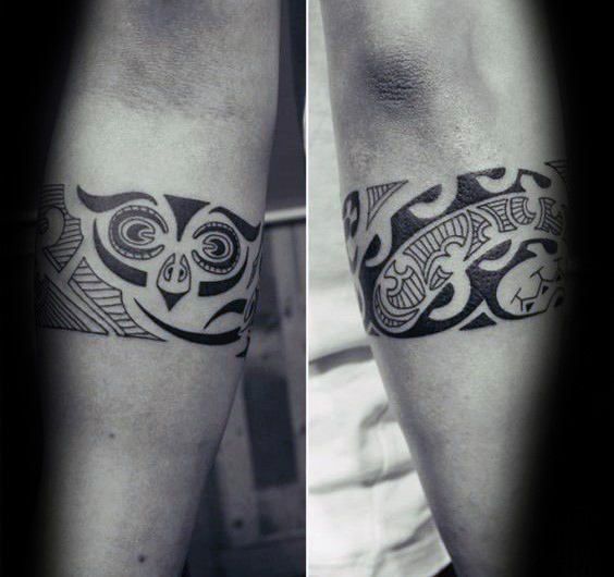 Mens Hawaiian Tribal Forearm Band Owl Tattoos For Men