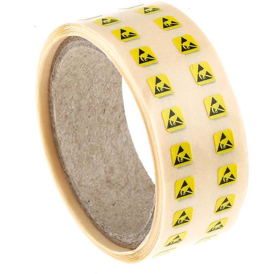 Quincaillerie > Emballage et protection > Etiquetage et marquage > Etiquette RS PRO, Auto-adhésif = Oui Matériau = Papier Couleur = Jaune Quantité par paquet = 1000 Hauteur = 5 mm Largeur = 5mm Conforme à la norme EN 61340-5-1 = Oui Type de produit = Etiquette Conforme à la norme BS EN 61340-5-1. Rouleaux d\'étiquettes auto-adhésives en papier logo Main tendue ESD. Fournis en bobines de 1 000