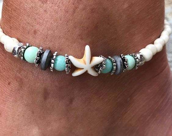 1PC Anklet Starfish Ankle Bracelet Beaded Nautical Beach Natural Surf Jewelry