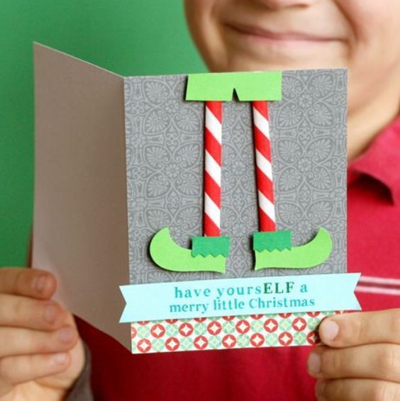 Postal Navideña De Elfo Tarjeta Navidad Infantil Tarjetas De Navidad Creativas Tarjetas De Navidad Hechas A Mano