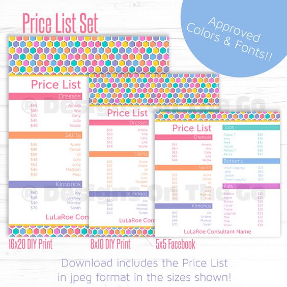 LuLaRoe Size Guide 4x6 Bonus Facebook Image by DesignsOnTheGo - price list format LuLaRoe Size Guide 4x6 Bonus Facebook Image by DesignsOnTheGo - price list format