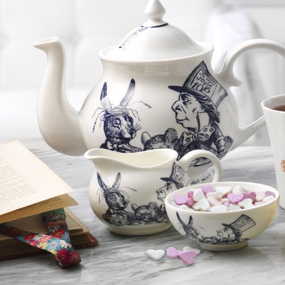 Alice in Wonderland Tea Party Teapot Black hand painted tea kettle online