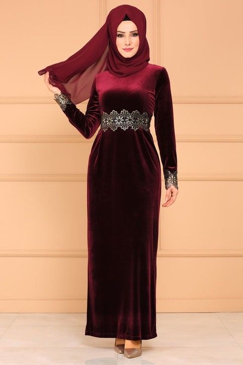Abiye Gold Varakli Kadife Abiye 00539b329 Bordo Hijab Fashion Long Sleeve Dress Dresses
