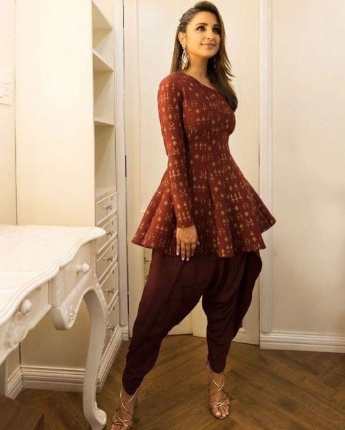 Parineeti Chopra In Dark Brown Patiyala Suit Patiyala Dress