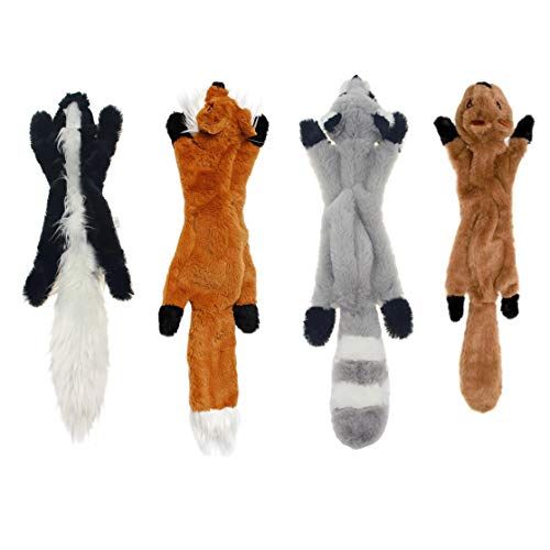 Yipet 4 Pcs Squeaky Toys Dogs Skinny No Stuffing Squeaky Plush Dog