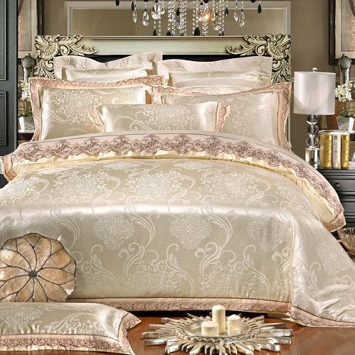 White Silver Color Jacquard Luxury Bedding Sets 4 6 Pcs Queen King Size Lace Cotton Stain Bed Set Linen D Linens Duvet Cover Luxury Bedding, Popular King Bedding Sets