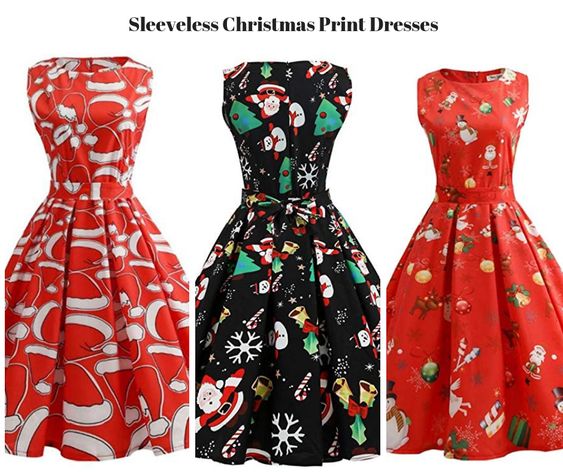Sleeveless Christmas Print Dresses Sleeveless Christmas Print Dresses