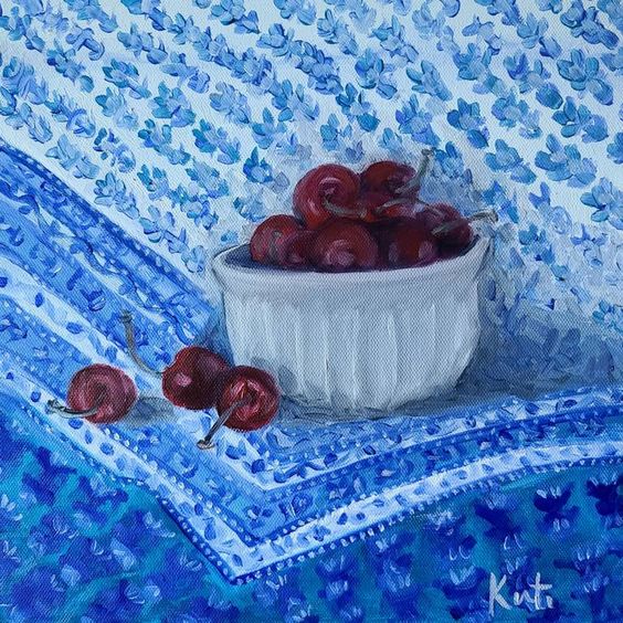 Original Art Oil Painting, measuring: 30.48W x 30.48H x 1.91D cm, by: Kirti Patel (). Styles: Fine Art, Realism. Subject: Food. Keywords: Painting, Still Life With Cherries, Cherry, Cherry Painting, Blue Tablecloth, Tablecloth, Still Life With Fruit, Cherries, Still Life Painting, Fruit Painting, Still Life, Oil Painting. This Oil Painting is one of a kind and once sold will no longer be available to purchase. Buy art at Saatchi Art.