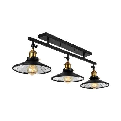 Beautiful Halo Industrial 3 Light Island Metal Cone Shade Semi Flush Ceiling In Black Lights Flush Ceiling Lights, Beautiful Halo Light Fixtures