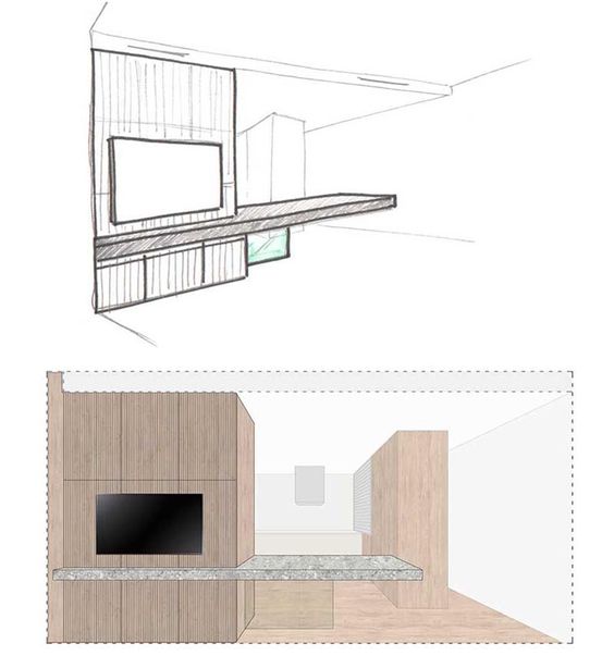A Cantilevered Dining Table Separates The Kitchen And Living Room In This Apartment