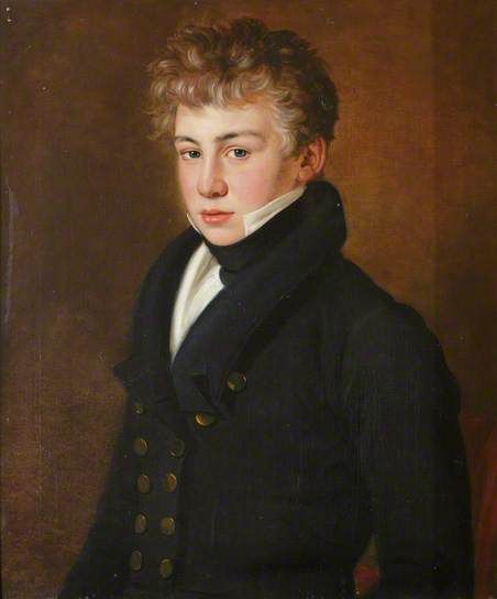 Portrait of a young man of the Bazely family, English School, oil on canvas, c. 1820.