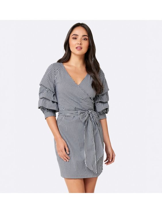Laurina gingham wrap dress Black Check - Womens Fashion | Forever New