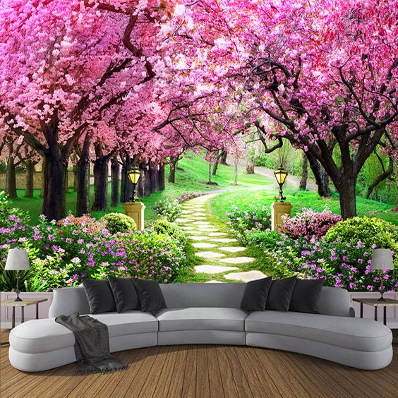 156.67TRY 53% OFF|Özel 3D fotoğraf duvar kağıdı çiçek romantik kiraz çiçeği ağacı küçük yol duvar resmi duvar kağıtları oturma odası yatak odası için De Parede|wallpapers for living room|photo wallpapermural wallpaper - AliExpress