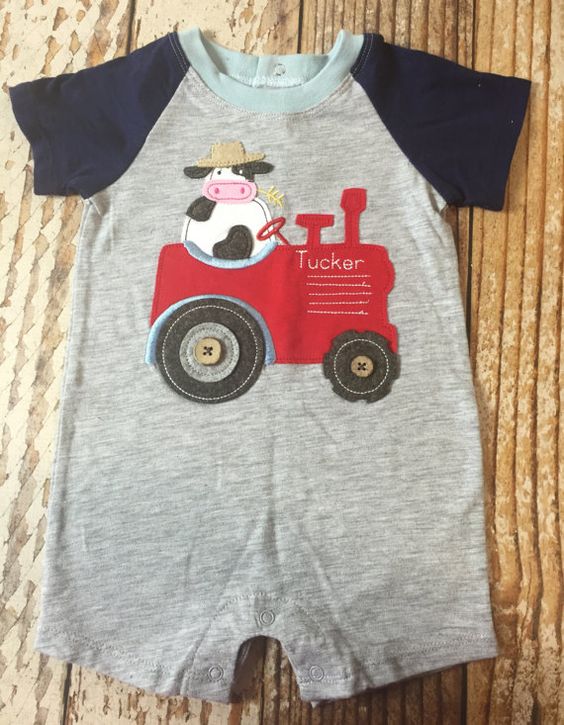 3-6 Months Baby Size Cute Farm Tractor Romper